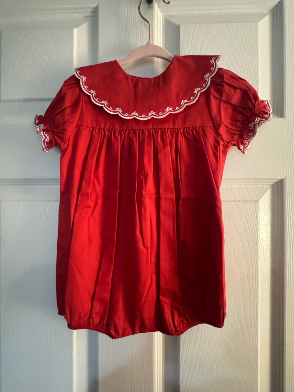 Red Girls' Smocked Collar Top - Kids Shirt